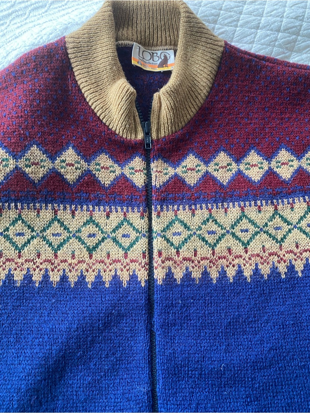 Vintage Pendelton Lobo Zip Virgin Wool Men's Sweater Fair Isle Union Made Retro - Picture 6 of 14